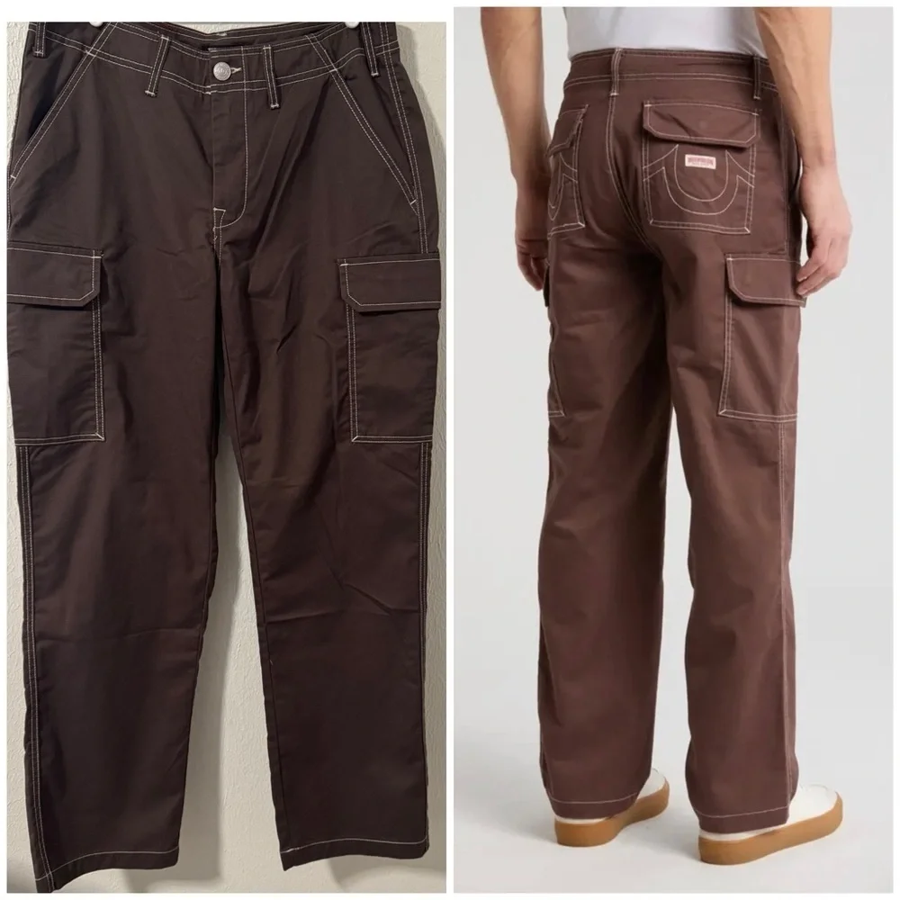 NWT True Religion Men 32x32 Bobby Baggy Cargo Military Pants Chocolate Brown
